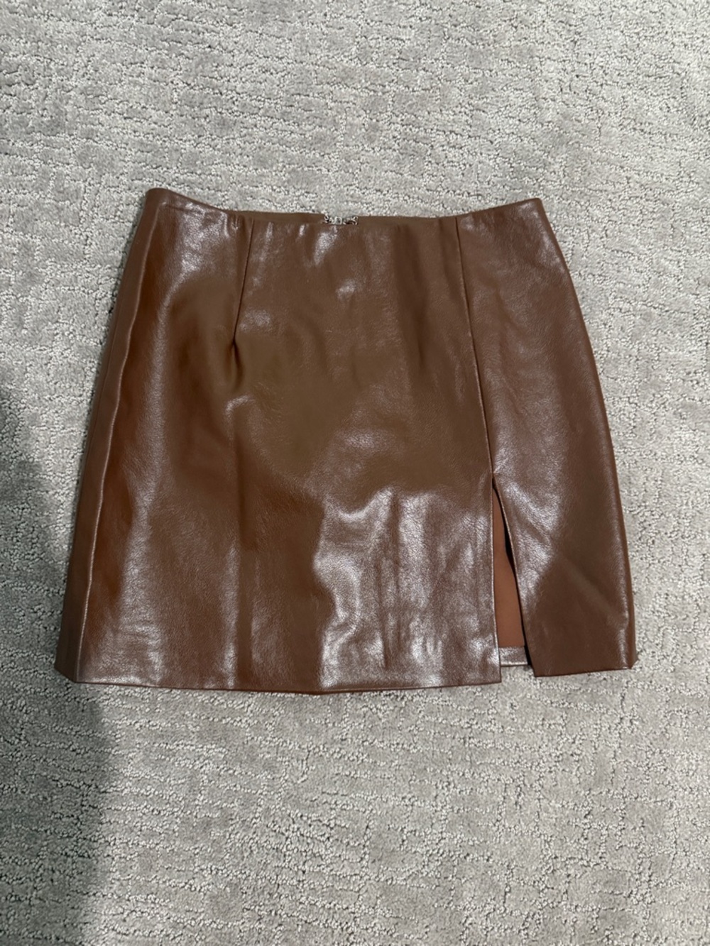 Forever 21 Brown Faux Leather Mini Skirt with Side Slit
